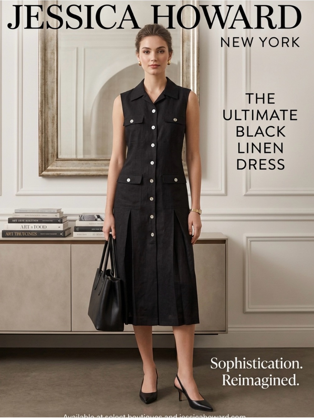 Like New~ Jessica Howard Black Sleeveless Button-Front Midi Dress ~ Size 14